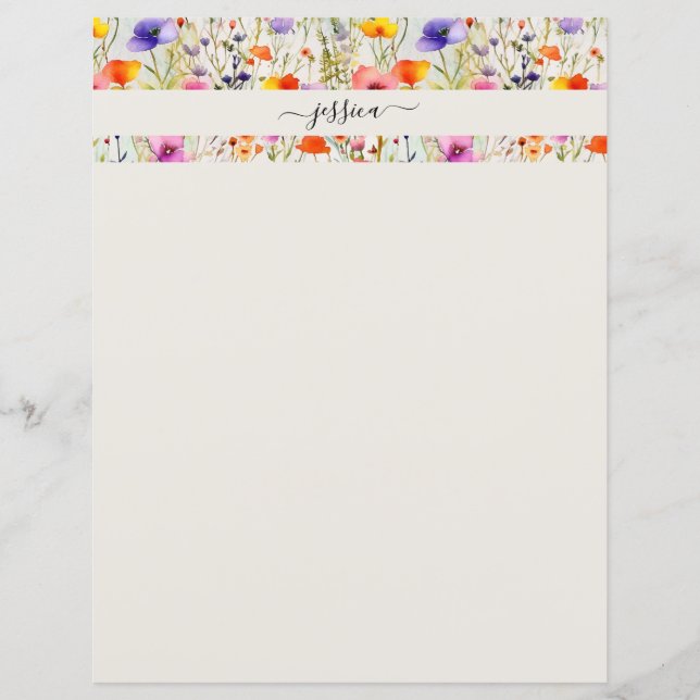 Papier Nom de script de fleurs sauvages élégantes (Devant)