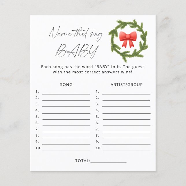 Papier Nom d'hiver que chanson jeu de baby shower (Devant)