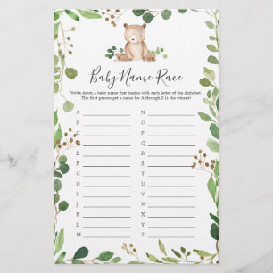 Papier Nom du Baby shower de l'ours Jeu de course