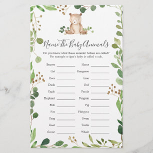 Papier Nom du Baby shower de l'ours Le bébé Animaux