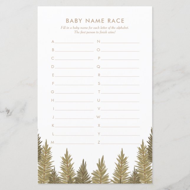 Papier Nom du bébé Course Woodland Baby shower Jeu (Devant)