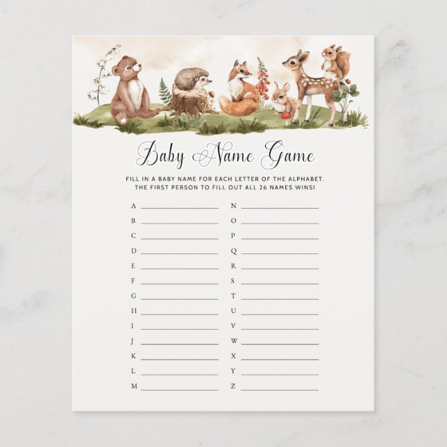 Papier Nom du bébé Jeu Forêt animal thème (Devant)
