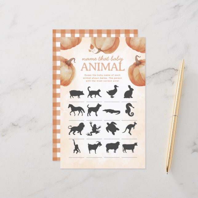 Papier Nom du Citrouille d'automne que Baby shower animal (Devant/Arrière en situation)