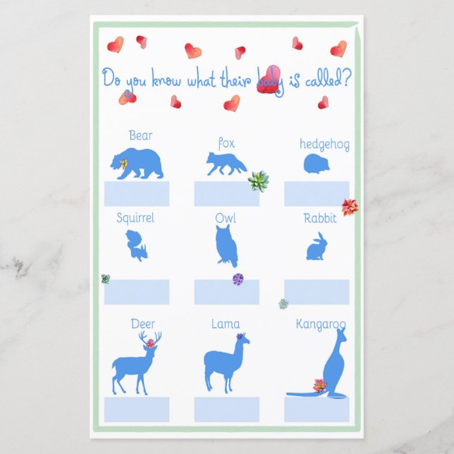 Papier Nom Mon bébé Baby shower Succulent Jeu (Devant)