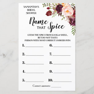 Papier Nom que Spice Marsala Flowers Fête des mariées Jeu