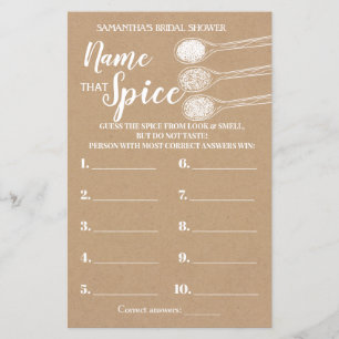 Papier Nom que Spice nuptiale douche jeu anglais espagnol