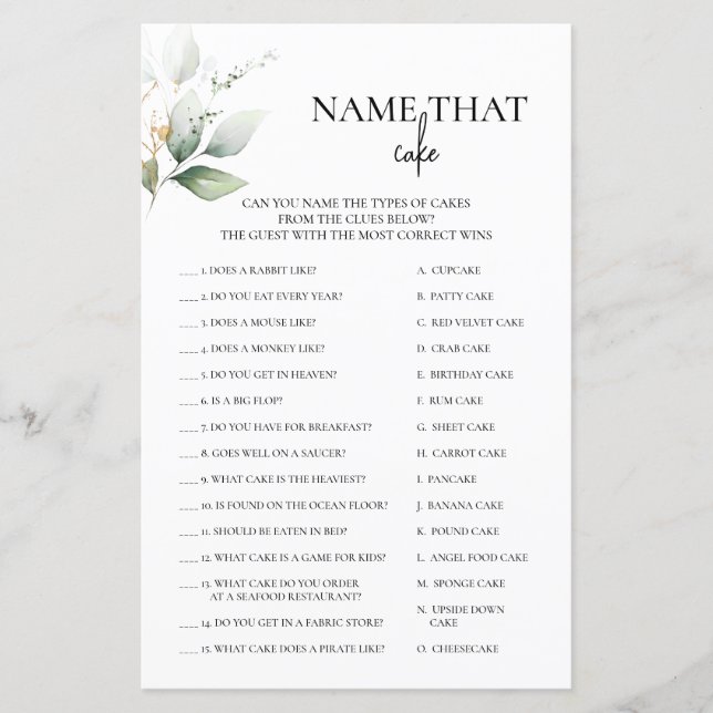 Papier Nom Qui Gâteau Gâteau Vert Jeu Nuptial (Devant)