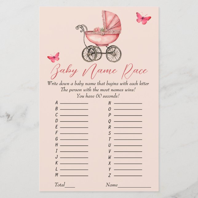 Papier Nom Race Baby Carriage Baby shower Jeu (Dos)