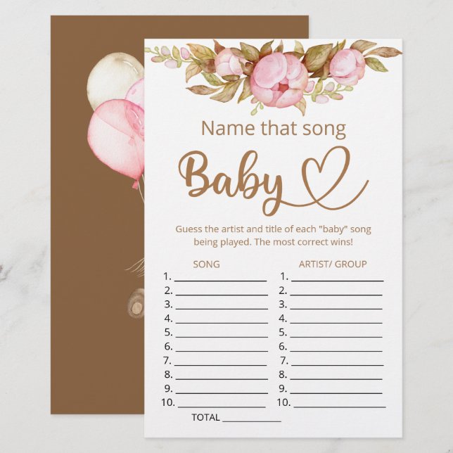 Papier Nommez ce jeu de baby shower de chanson (Devant / Derrière)