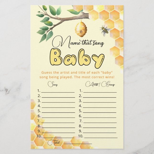 Papier Nommez ce jeu de baby shower de chanson (Devant)