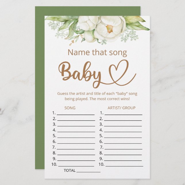 Papier Nommez ce jeu de baby shower de chanson (Devant / Derrière)