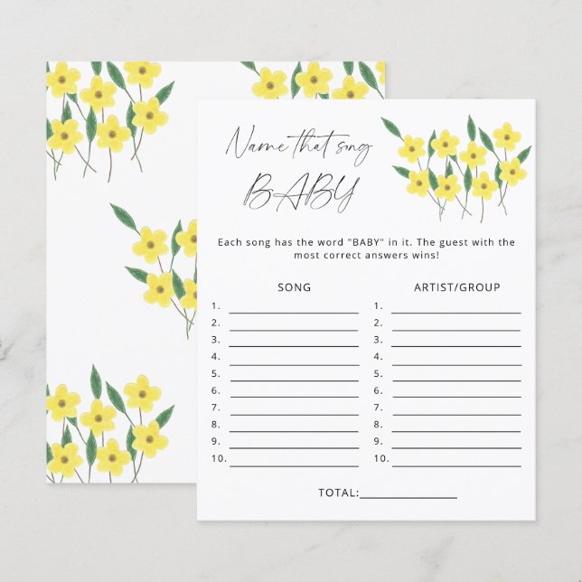 Papier Nommez ce jeu de baby shower de chanson Fleurs sau (Devant / Derrière)