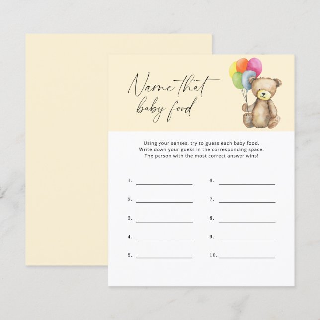 Papier Nommez ce jeu de baby shower sur la nourriture pou (Devant / Derrière)