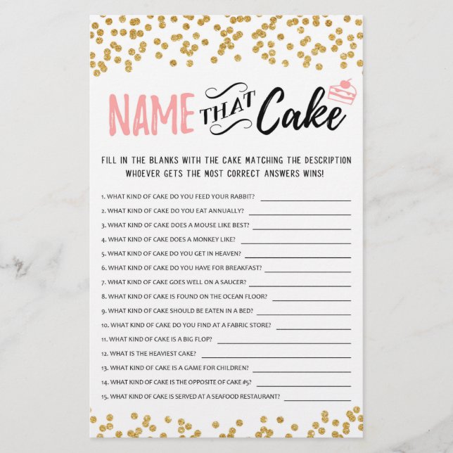 Papier Nommez ce jeu de gâteau avec les réponses (Devant)
