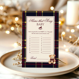 Papier Nommez cette chanson Teddy Bear Plaid Baby Shower