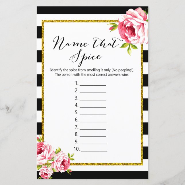 Papier Nommez cette épice - Jeu de Baby Shower (Devant)