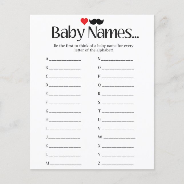 Papier Noms des bébés - Jeux baby showers (Devant)