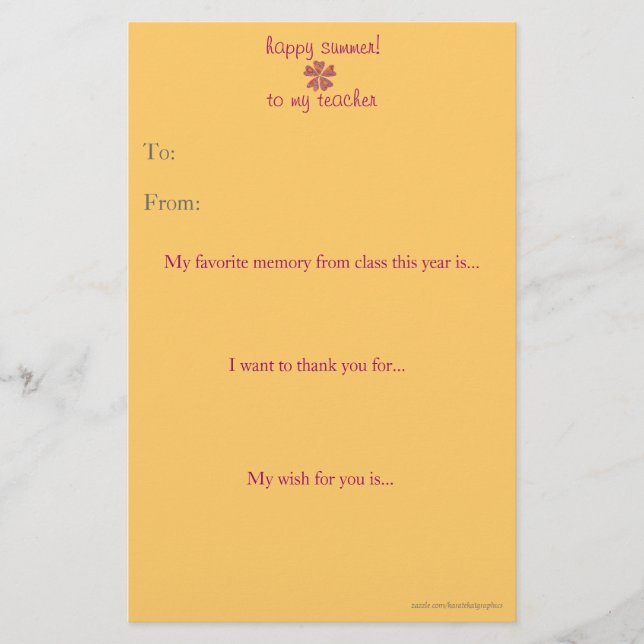 Papier Note de remerciement du professeur de fin d'année (Devant)