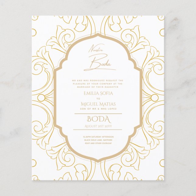 Papier Notre Mariage Cadre GOLD Invitation de mariage esp (Devant)