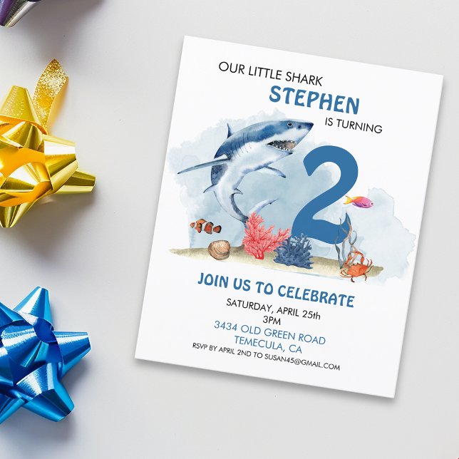 Papier Notre petit requin Anniversaire de l'âge d'aquarel (Créateur téléchargé)