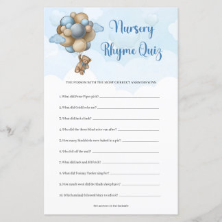 Papier Nounours bleu ballons marrons Quiz sur les comptin