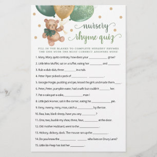Papier Nourrisson Rhyme Quiz Jeu Baby shower Teddy Bear