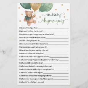 Papier Nourrisson Rhyme Quiz Jeu Baby shower Teddy Bear