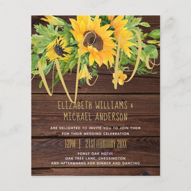 Papier NOUS FAISONS Rustic Sunflower Wood Boho Wedding In (Devant)