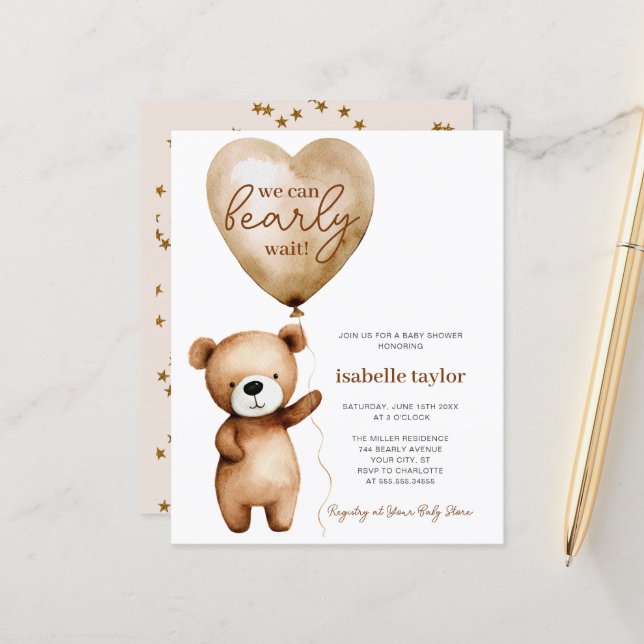 Papier Nous pouvons attendre l'invitation du Baby shower  (Devant/Arrière en situation)