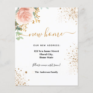 Papier Nouvelle adresse domicile rose or floral mobile ca