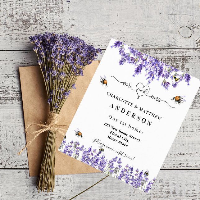 Papier Nouvelle adresse maison lavande abeilles déménagem (Créateur téléchargé)