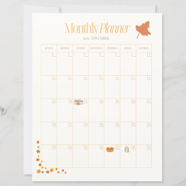 Papier November Monthly Planner (Devant)