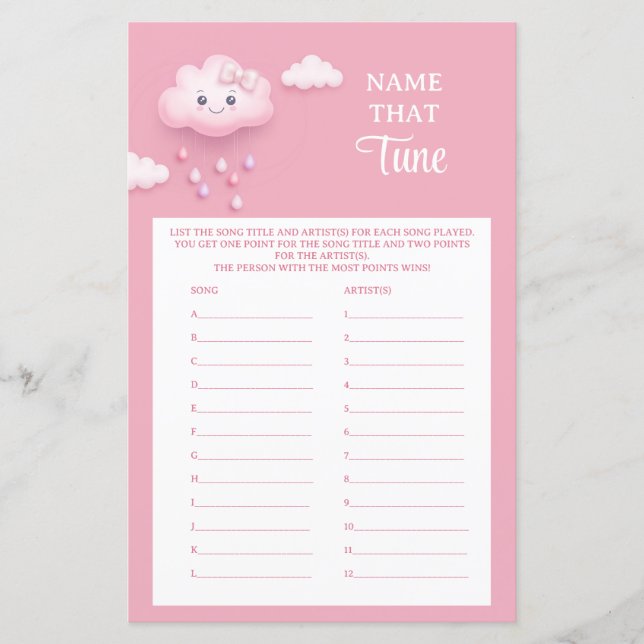 Papier Nuage rose pastel doux neuf Nom Ce Jeu Tune (Devant)