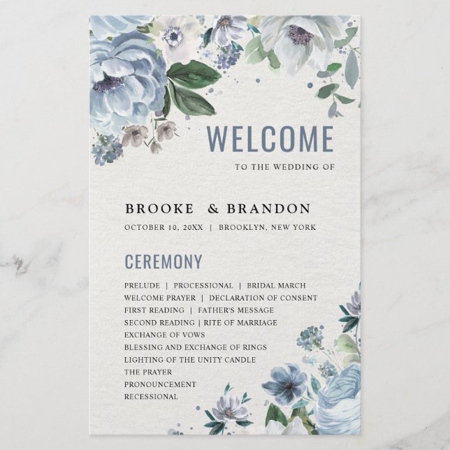 Papier Nuances de gris Dusty Blue Winter Wedding Programm (Devant)
