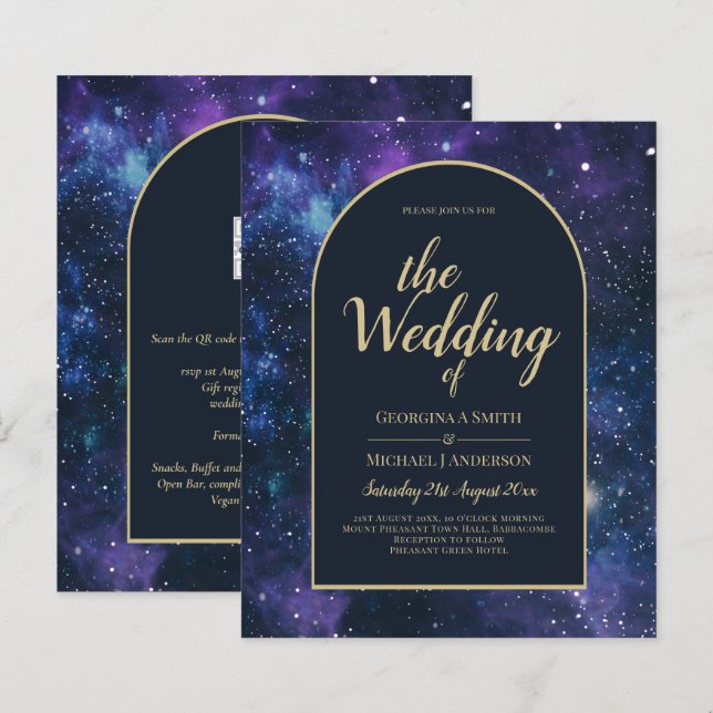 Papier NUDGET Starry Nuit violet bleu mariage INVITE (Devant / Derrière)