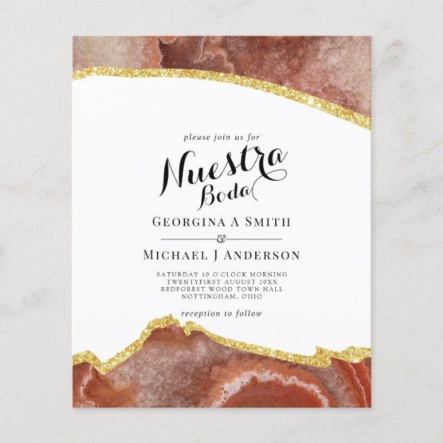 Papier Nuestra Boda AGATE Gold Mariage espagnol INVITE (Devant)