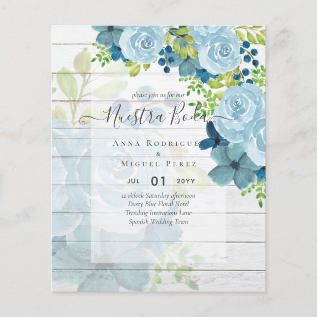 Papier NUESTRA BODA BUDGET Floral Bleu Dusty (Devant)