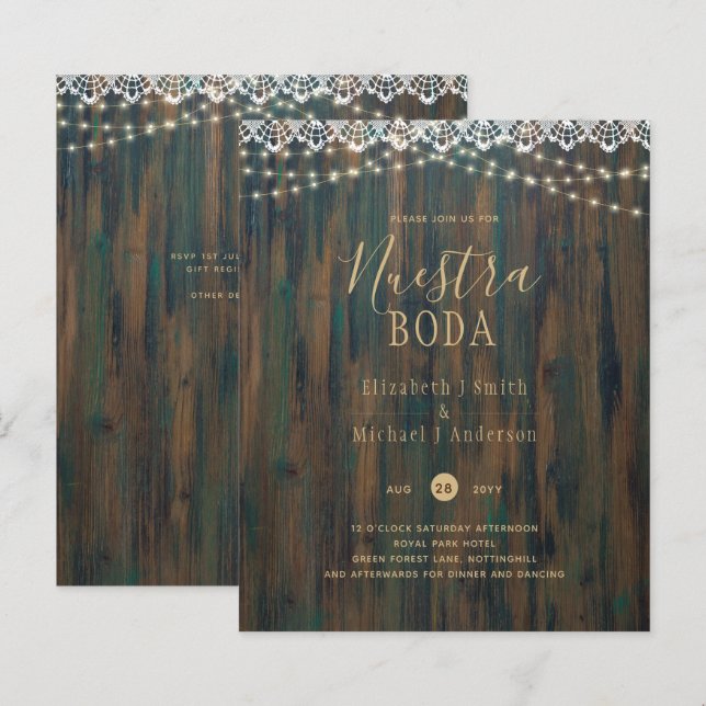 PAPIER NUESTRA BODA BUDGET LUMIÈRES RUSTIQUES LACE INVITA (Devant / Derrière)