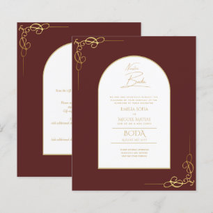 Papier Nuestra Boda Budget Or Accent Invitation bilingue