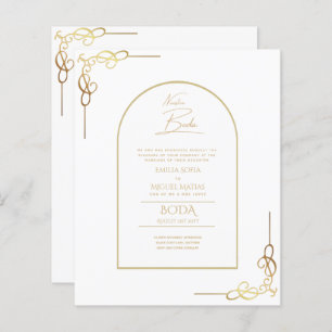 Papier Nuestra Boda Budget Or Accent Invitation bilingue