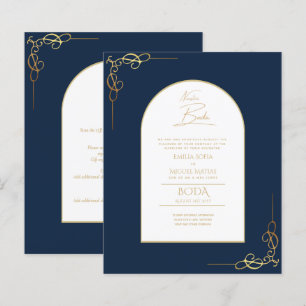 Papier Nuestra Boda Budget Or Accent Invitation bilingue