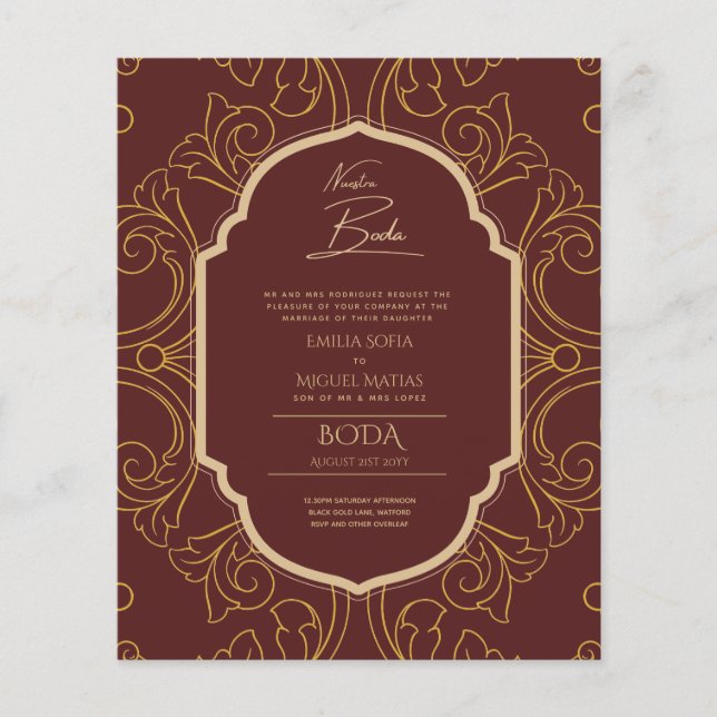 Papier Nuestra Boda Gold Frame Mariage espagnol INVITE (Devant)