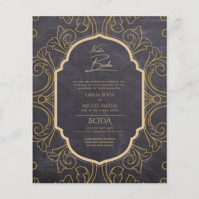 Papier Nuestra Boda Gold Frame Mariage espagnol INVITE (Devant)
