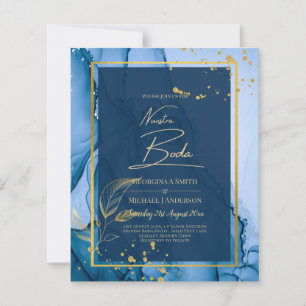 Papier NUESTRA BODA Marine Blue Gold Ink Wedding INVITE