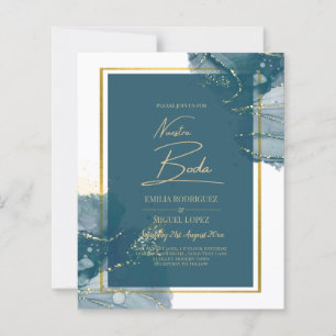 Papier NUESTRA BODA Peacock Blue Gold Wedding Invitation