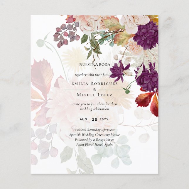 Papier NUESTRA BODA Plum Fall Floral Mariage espagnol (Devant)