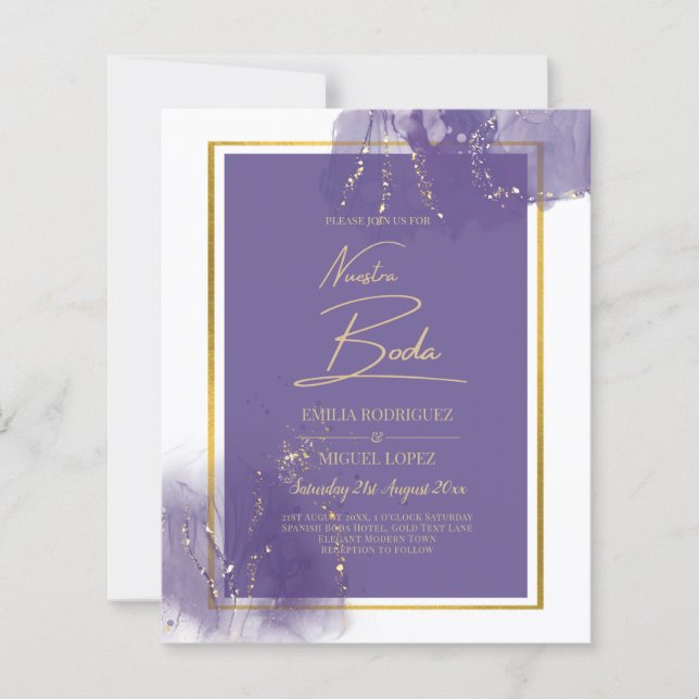 Papier NUESTRA BODA PURPLE OR Mariage INVITATION Lavande (Devant)