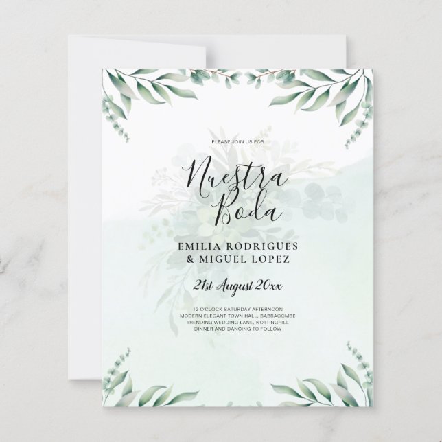 Papier NUESTRA BODA Verdure Faire-part de mariage espagno (Devant)