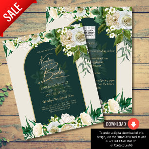 Papier NUESTRA BODA Vert Or Blanc Roses INVITATION d'hive
