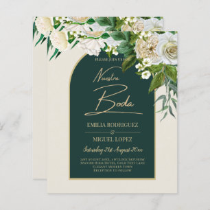 Papier NUESTRA BODA Vert Or Blanc Roses INVITATION d'hive